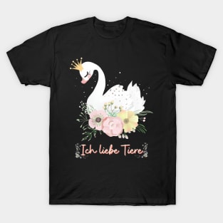 Schwan Liebe Tiere Prinzessin Blumen Süß T-Shirt